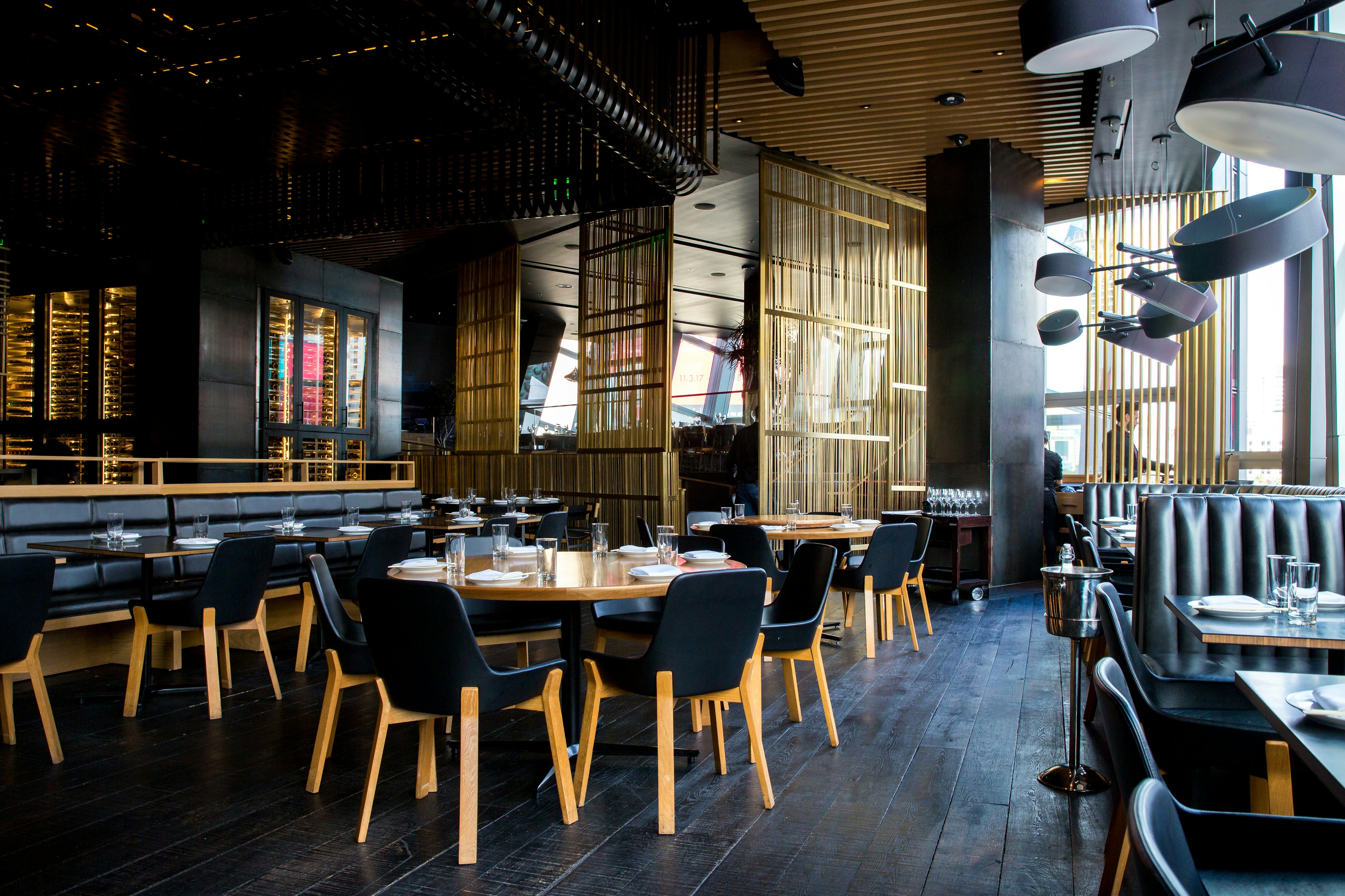 Contemporary restaurant interior with warm lighting